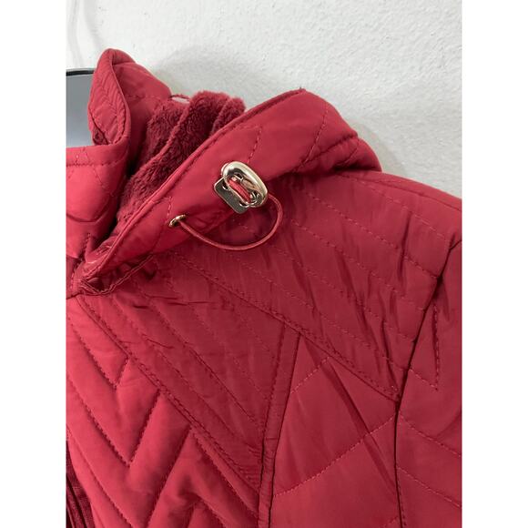 Nordstrom Women's Gallery Hooded Quilted Merlot Jacket Removable Fur Hood Sz S - Picture 9 of 11